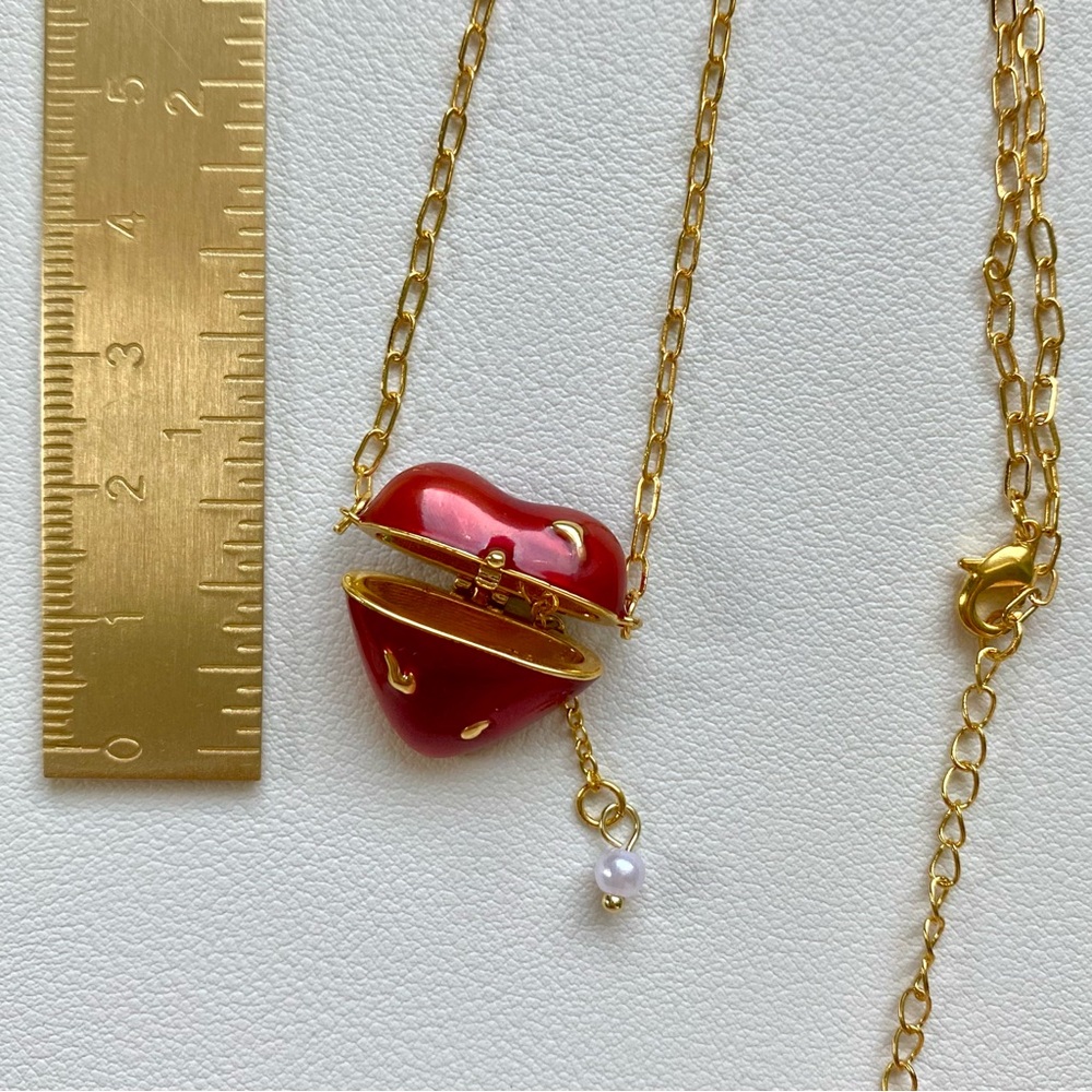 Gold and Red Heart Pendant Necklace - Picture 2 of 4